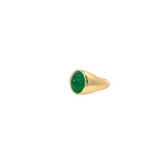 18K YELLOW GOLD 3.45CT CABOCHON COLOMBIAN EMERALD OVAL BEZEL SET RING